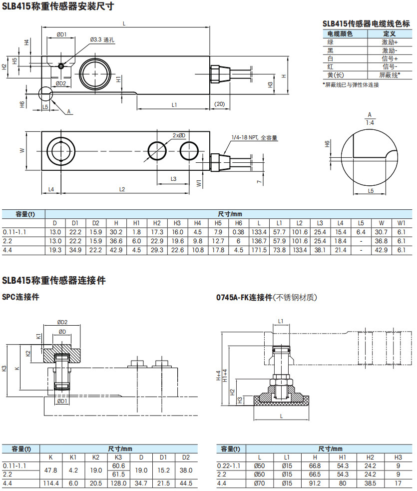 托利多SLB415称重传感器安装尺寸