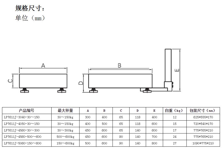 朗科LP7611J经济型台秤规格尺寸