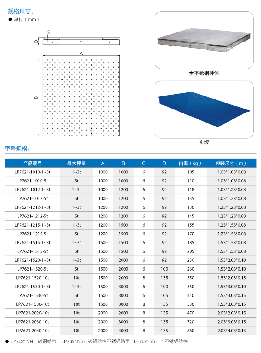 LP7621框架型电子平台秤尺寸规格