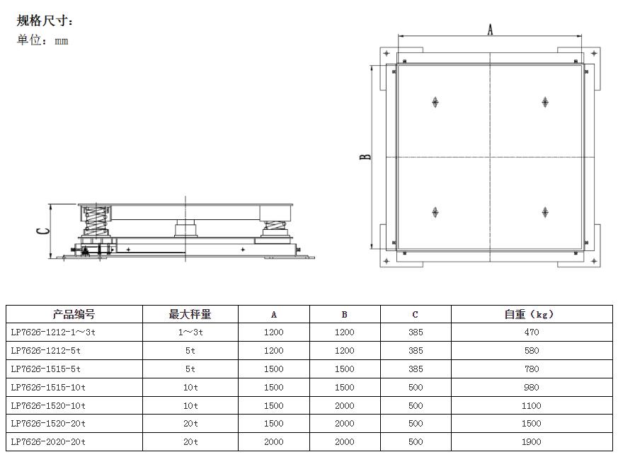 LP7626电子缓冲秤规格尺寸